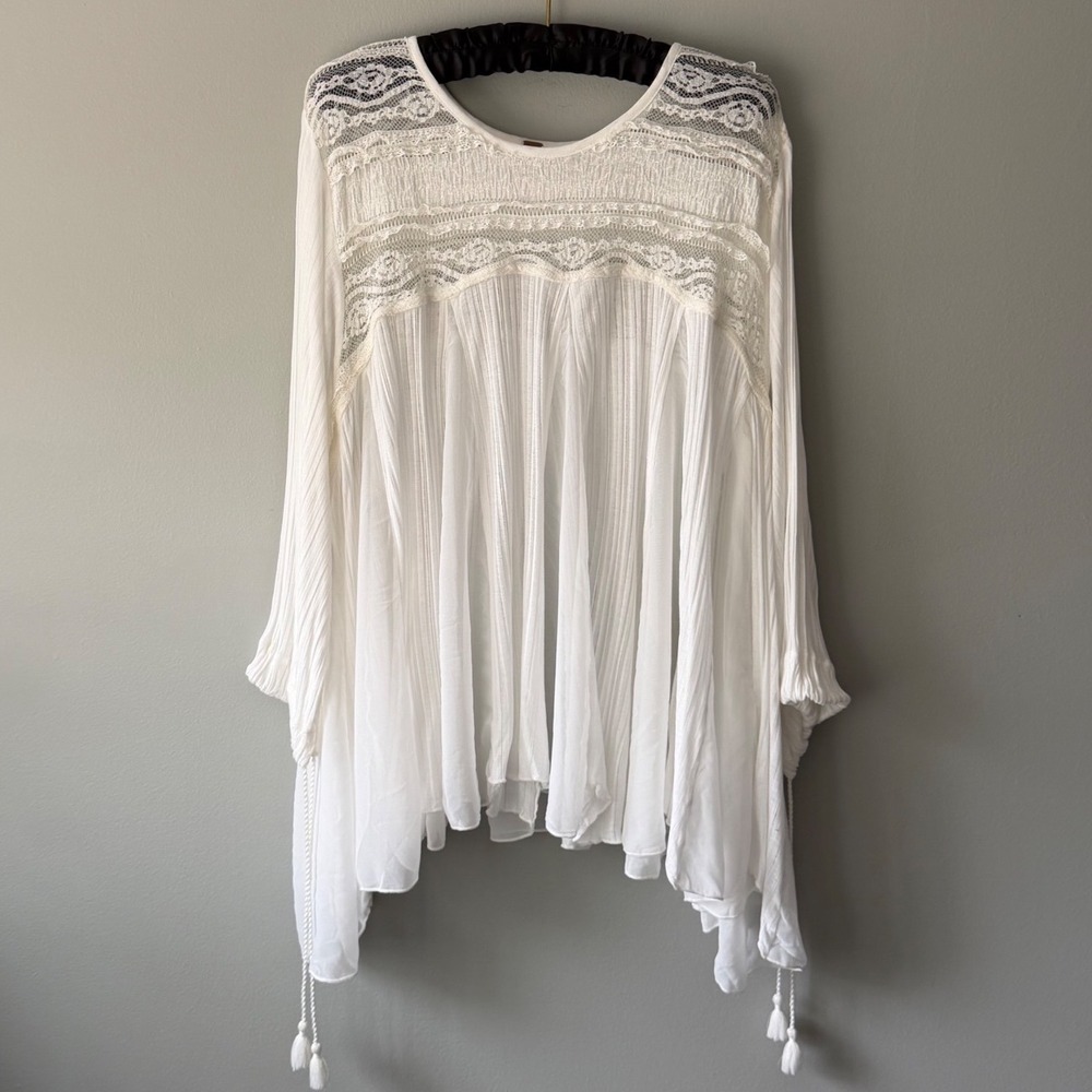 Free People Penny Lane Tunic Size Small Ivory/Off-White Sheer Lace Boho - Picture 2 of 11